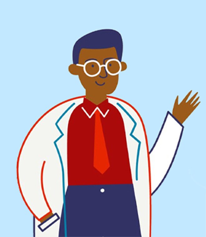 Image of an animated physician waiving