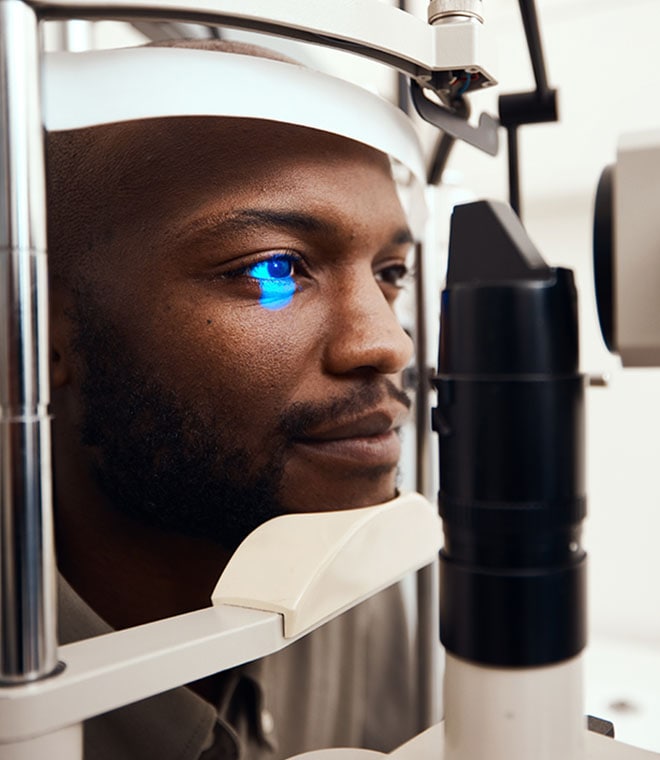 Black man getting his eyesight checked
