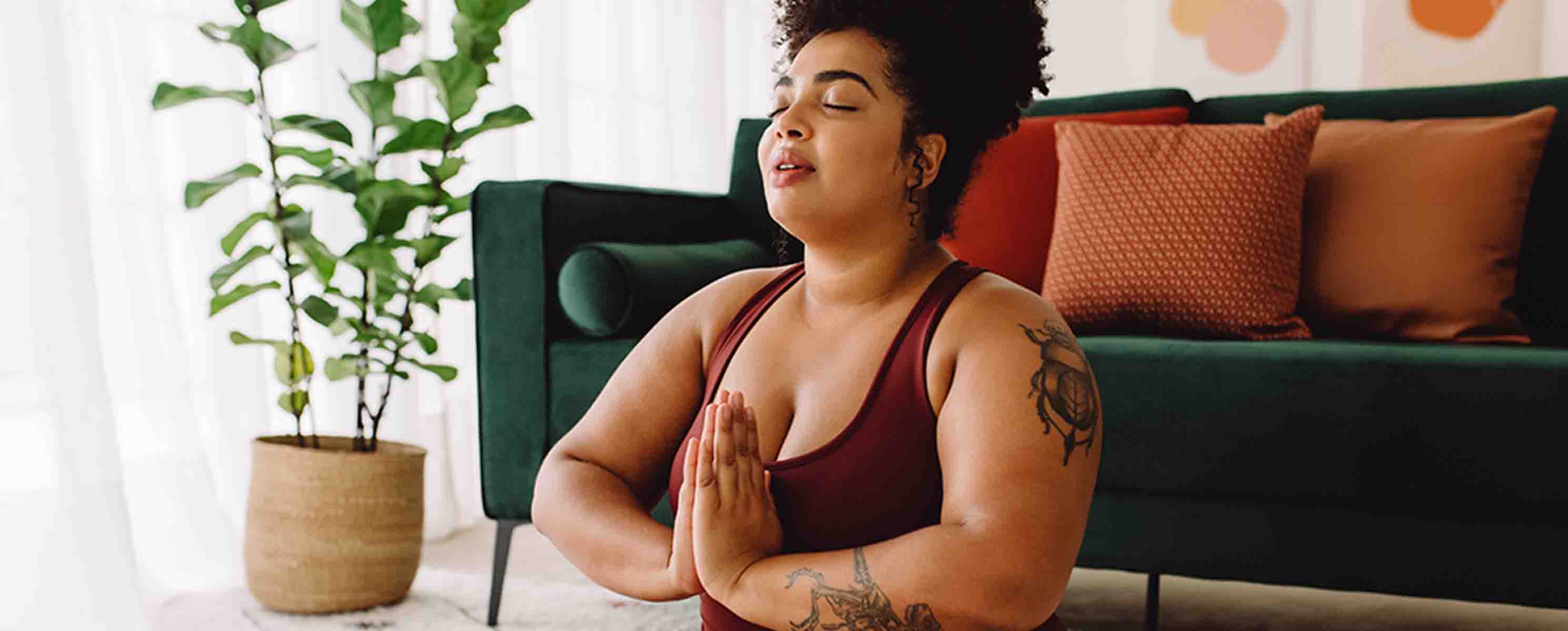 Young black woman doing yoga